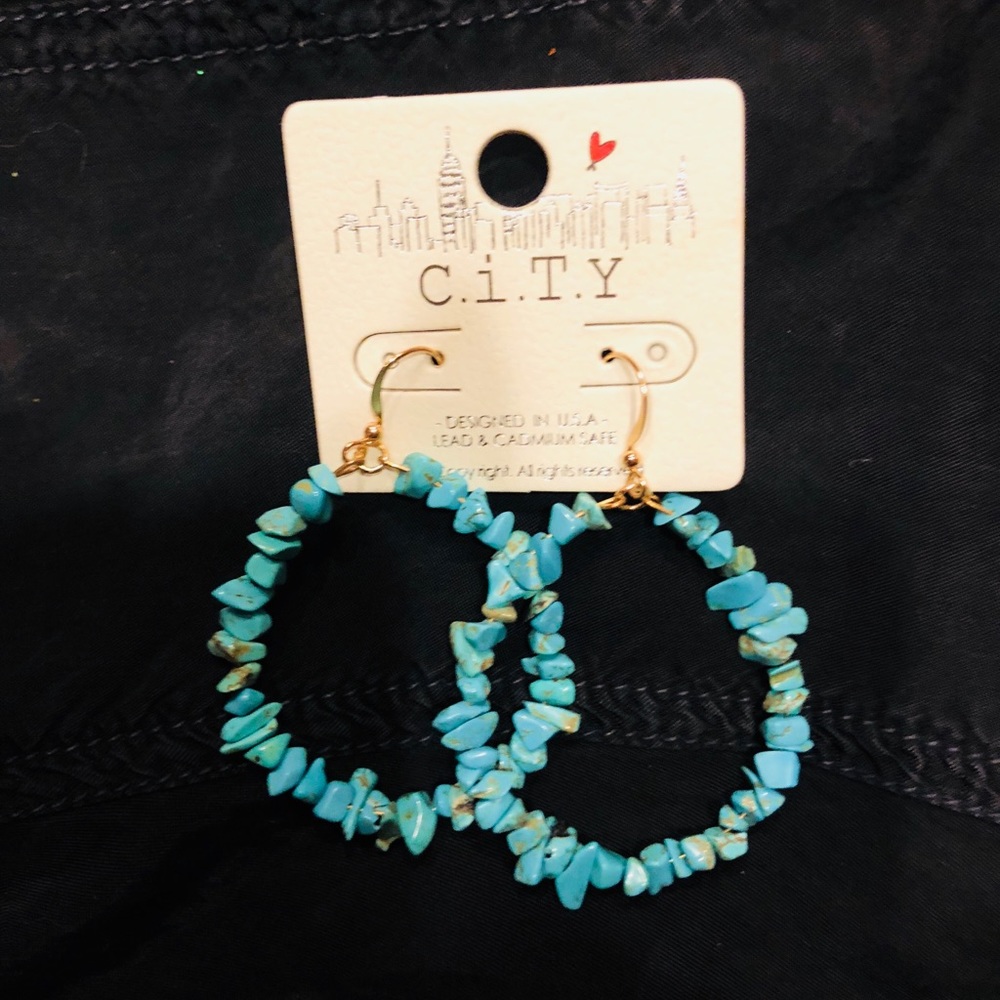 Turquoise stone hoop earrings